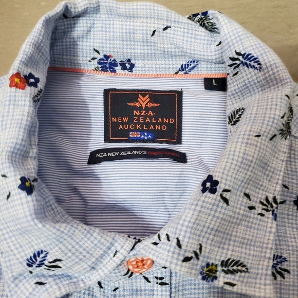 NZA New Zealand Auckland Plaid Floral Button Down Shirt. Blue, White. Men L. - Picture 2 of 11